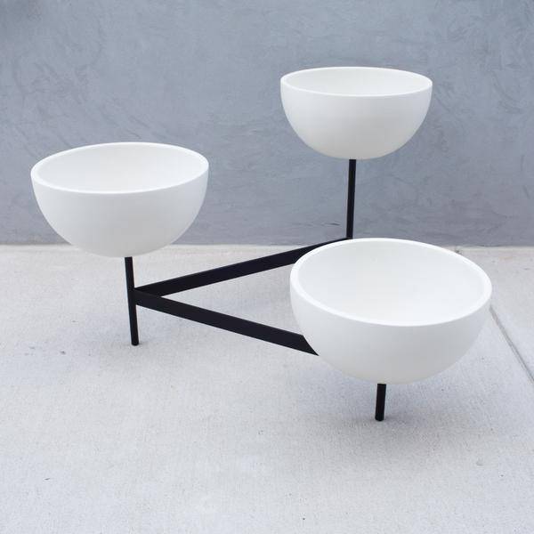 Modernica Case Study Bowls with Metal Tri-Stand, Medium White