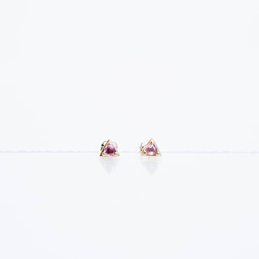 Kathryn Bentley Fine Jewelry Tiny Triangle Studs, Pink Sapphire