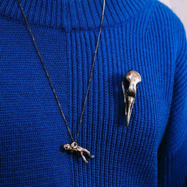 Alice Waese Silver Bird Skull Pin