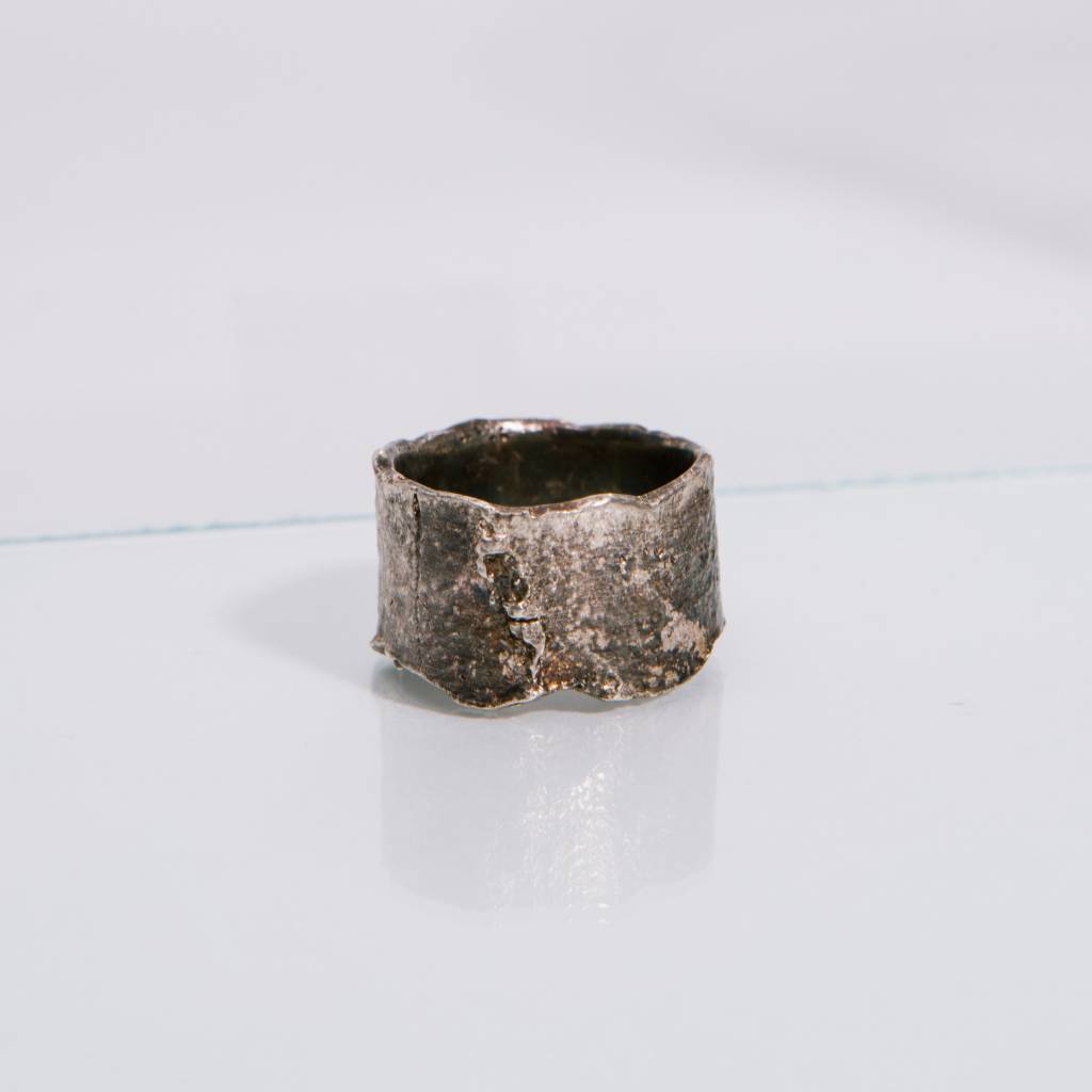 Alice Waese Silver Cut Bark Ring, Size 9