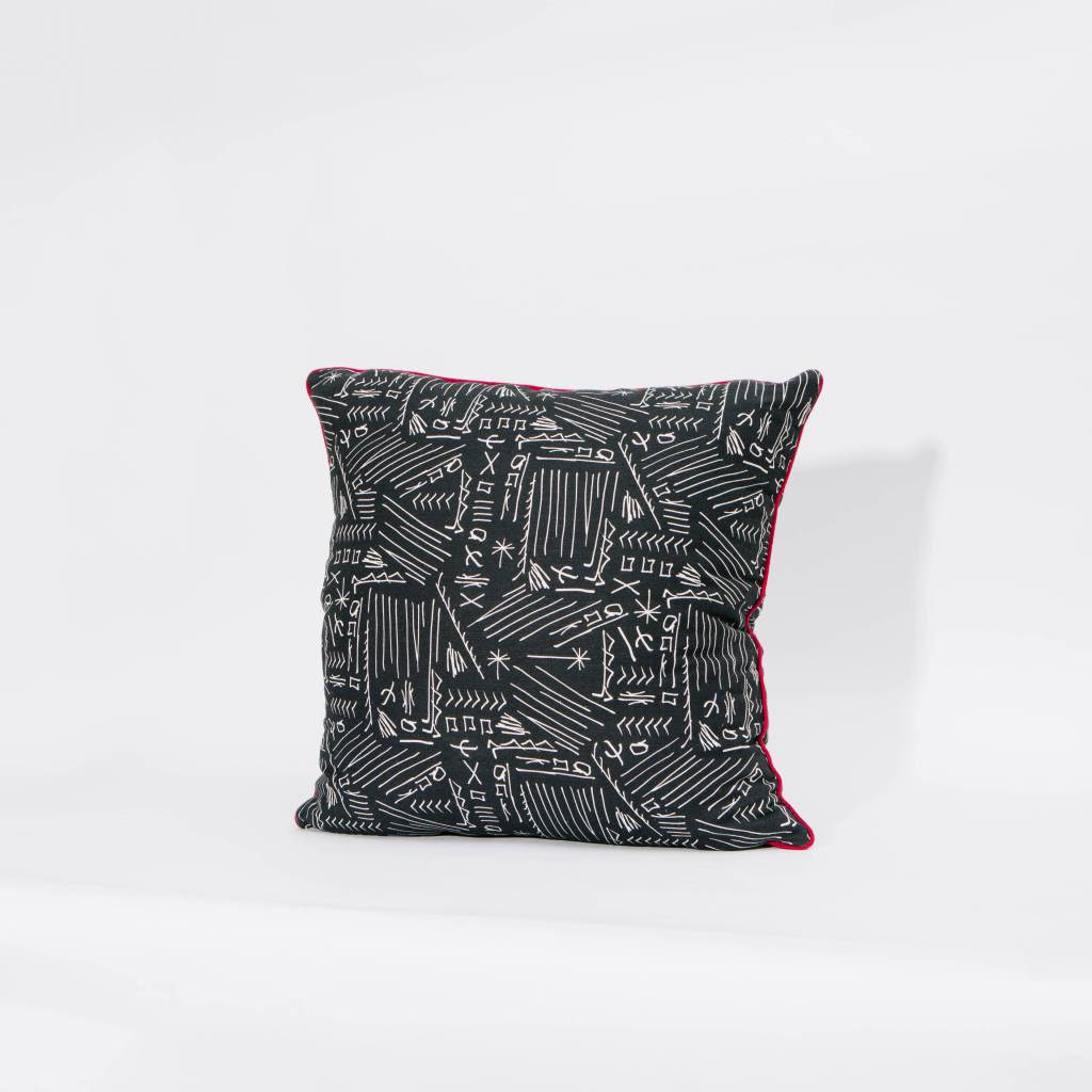 electra eggleston Cairo Limestone 22" Pillow with Red Twill Piping (12" repeat)