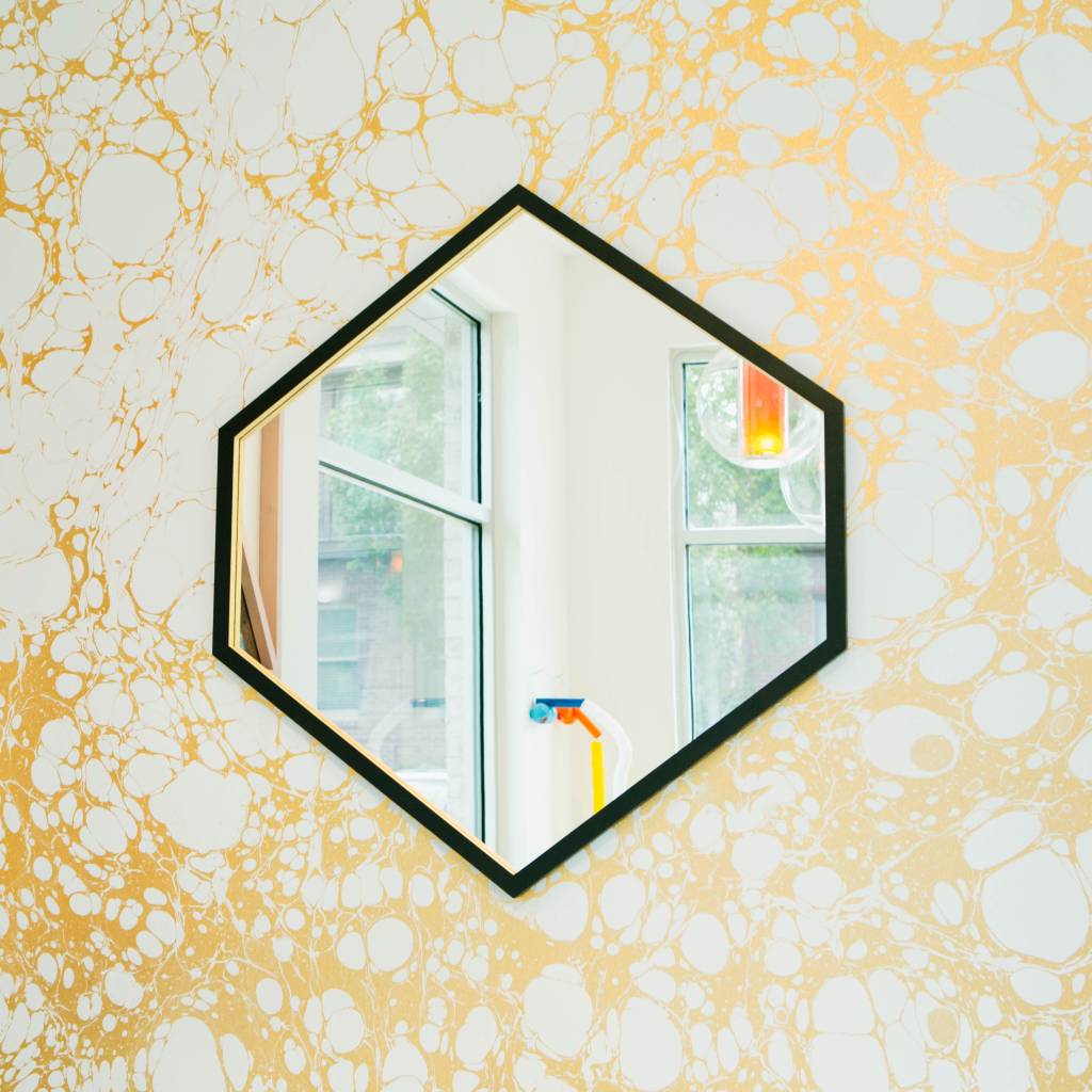 Alex Drew & No One "Hex" Mirror- Ebonized ash with 23K gold gilded edge detail with recessed mirror back