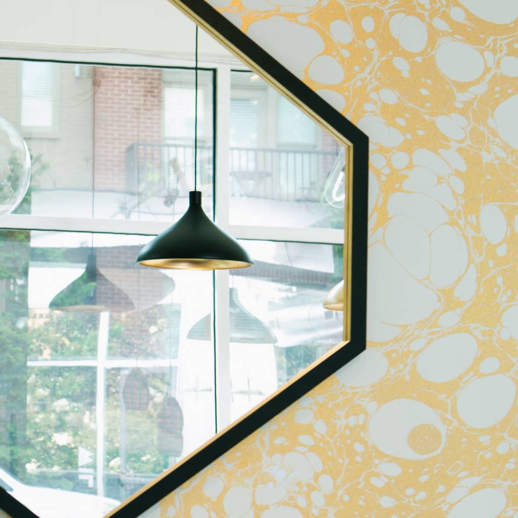 Alex Drew & No One "Hex" Mirror- Ebonized ash with 23K gold gilded edge detail with recessed mirror back