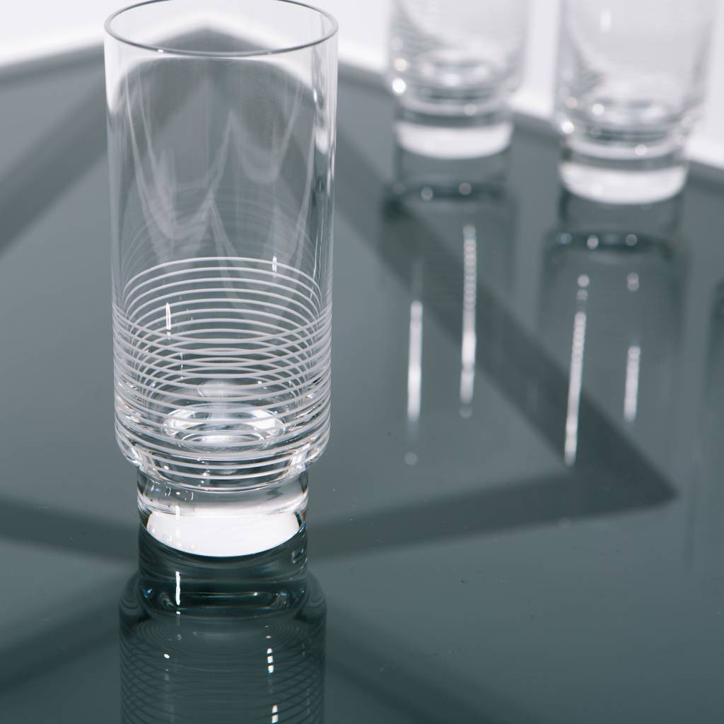 Kontextur Tumbler High, Set of 4, Hand Blown and Hand Etched Crystal, 14 fl oz