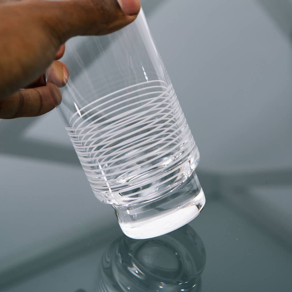 Kontextur Tumbler High, Set of 4, Hand Blown and Hand Etched Crystal, 14 fl oz