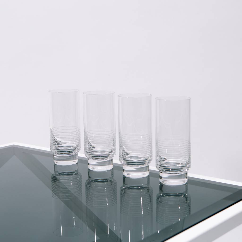 Kontextur Tumbler High, Set of 4, Hand Blown and Hand Etched Crystal, 14 fl oz