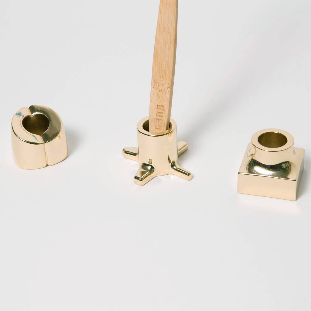 Kontextur Viktor Toothbrush/Razor Holder, set of 3, 18K Gold