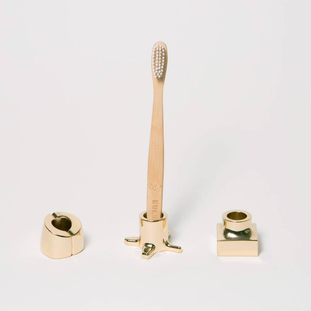 Kontextur Viktor Toothbrush/Razor Holder, set of 3, 18K Gold