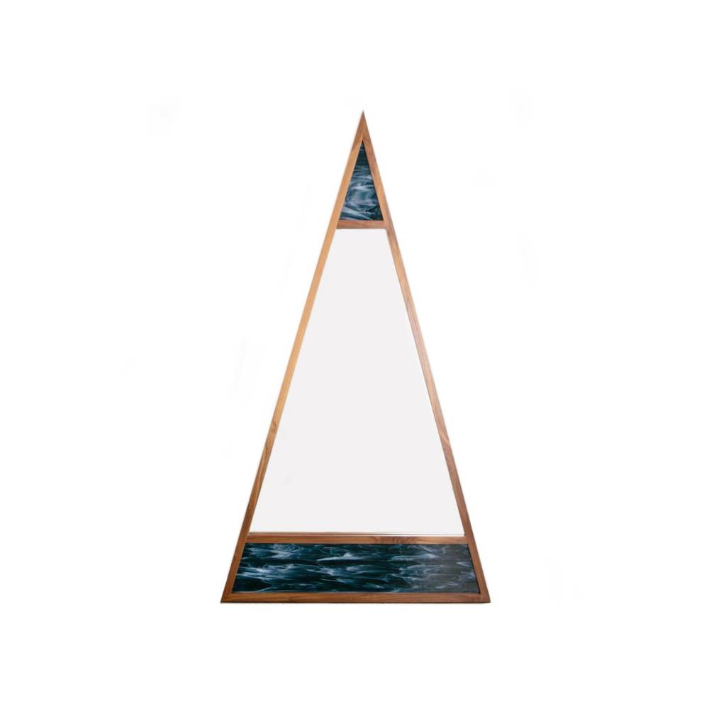 Alex Drew & No One Scale Mirror, Walnut with Blue Stained Glass