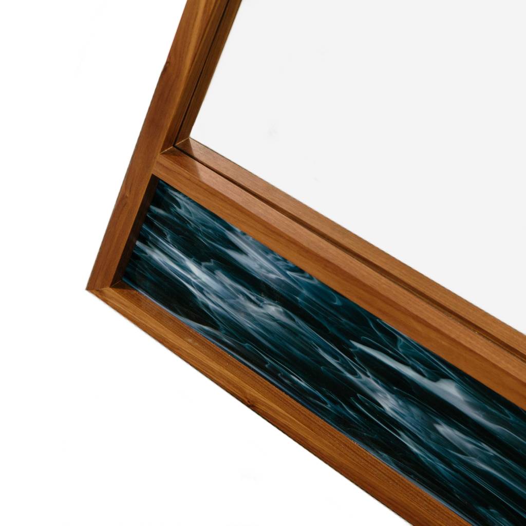 Alex Drew & No One Scale Mirror, Walnut with Blue Stained Glass
