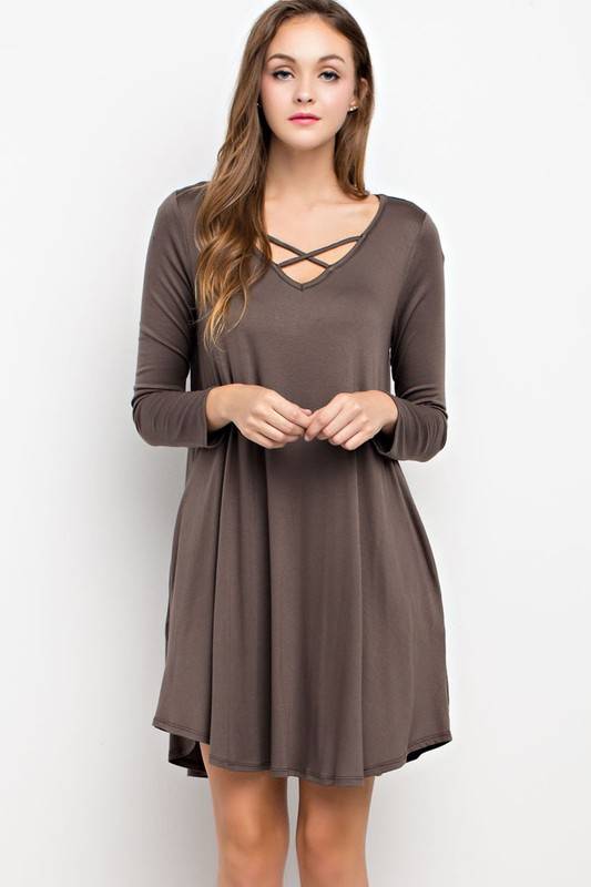 Modal fabric cross front pocket dress - Image Boutique