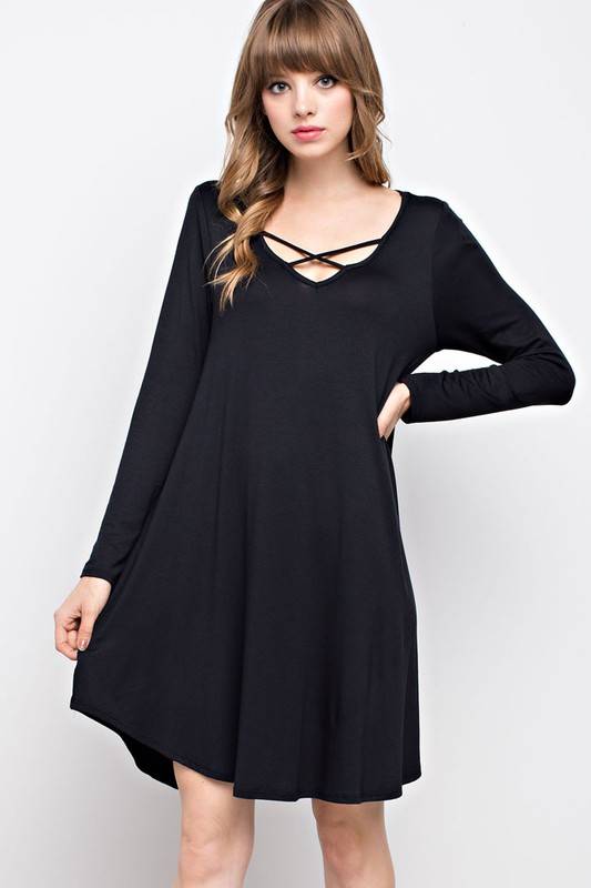 Modal fabric cross front pocket dress - Image Boutique