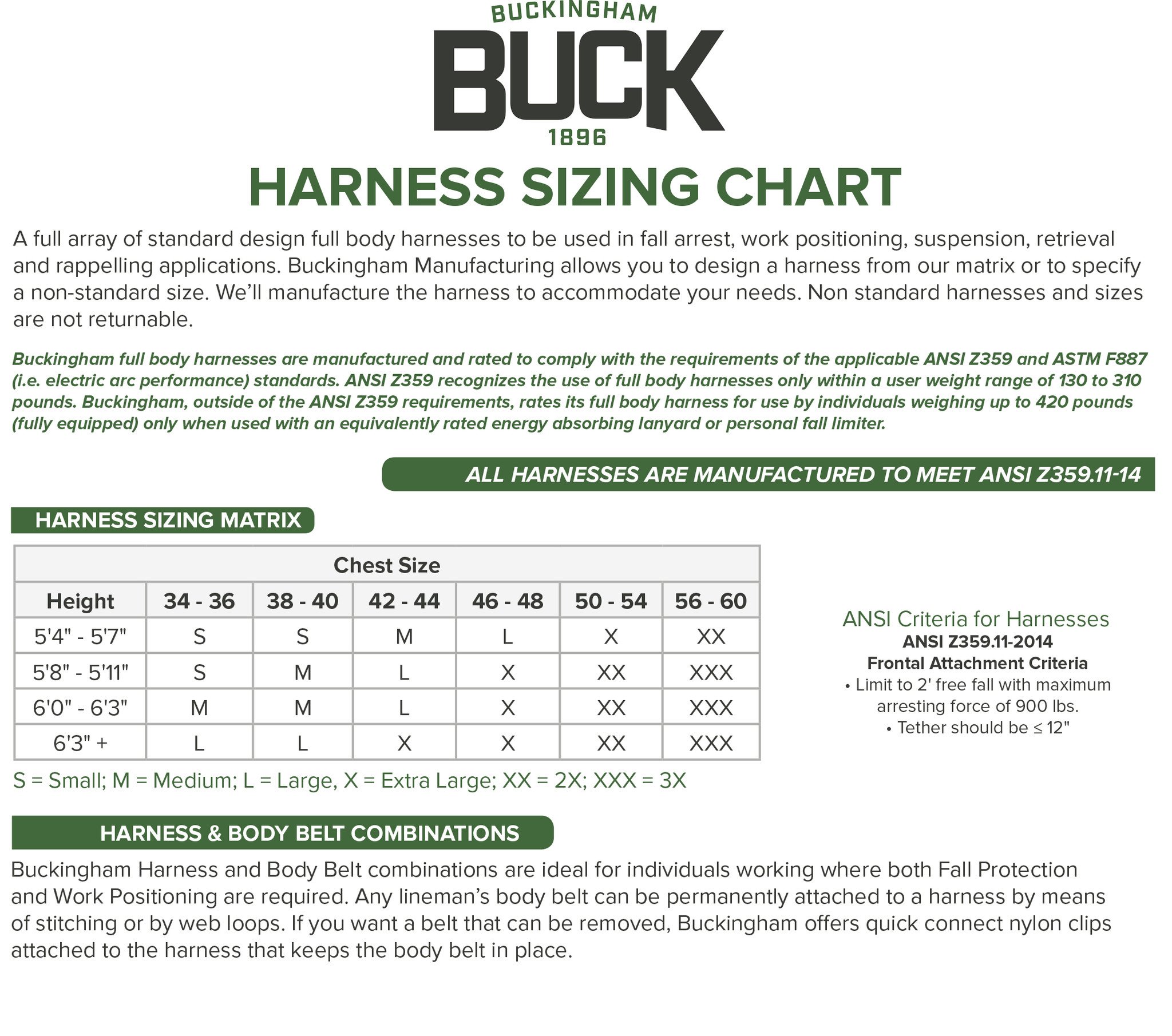 Buckingham Lineman Belt Size Chart