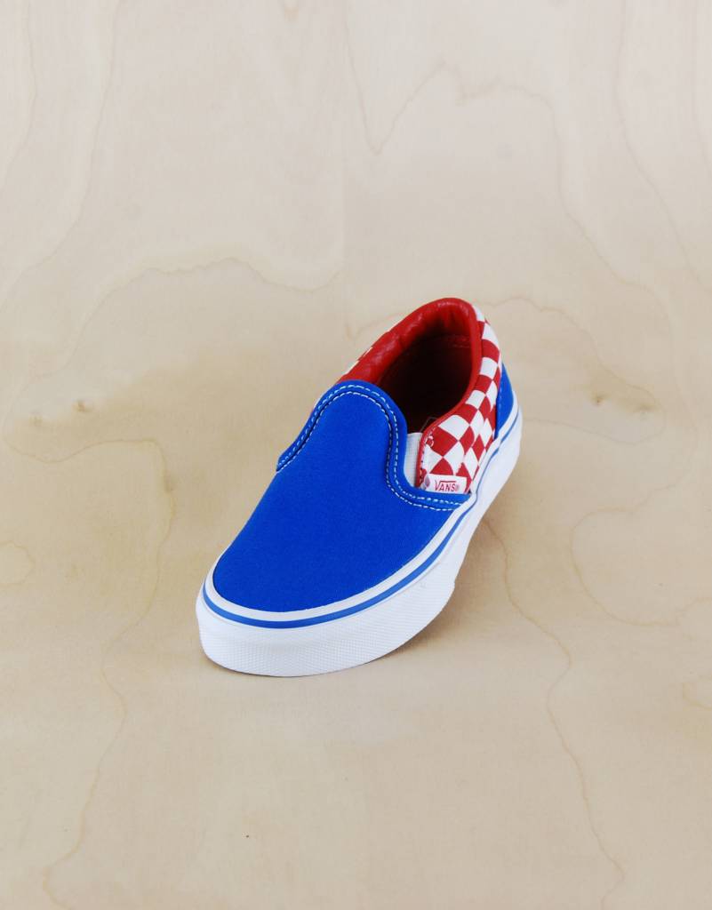 vans slip ons blue checkerboard