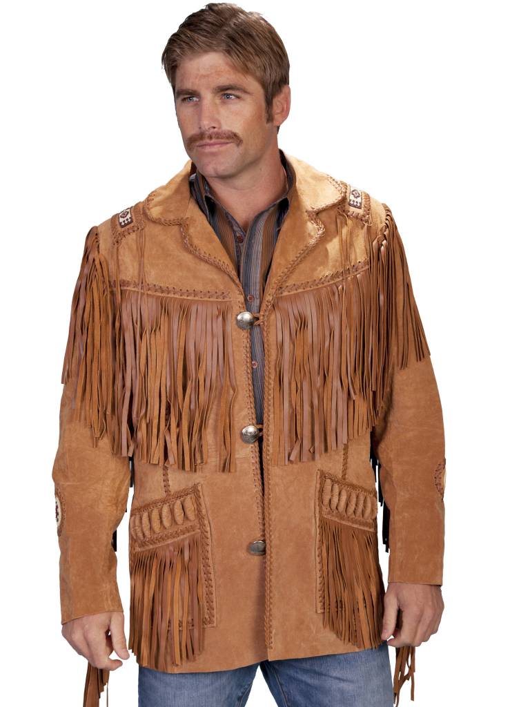 Scully Sportswear, INC Men's Scully Handlaced Beaded Fringe Jacket Bourbon Boar Suede Size 44