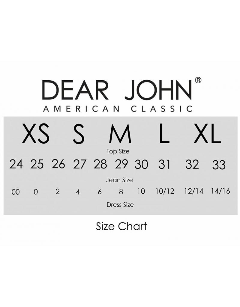dear john jeans size chart