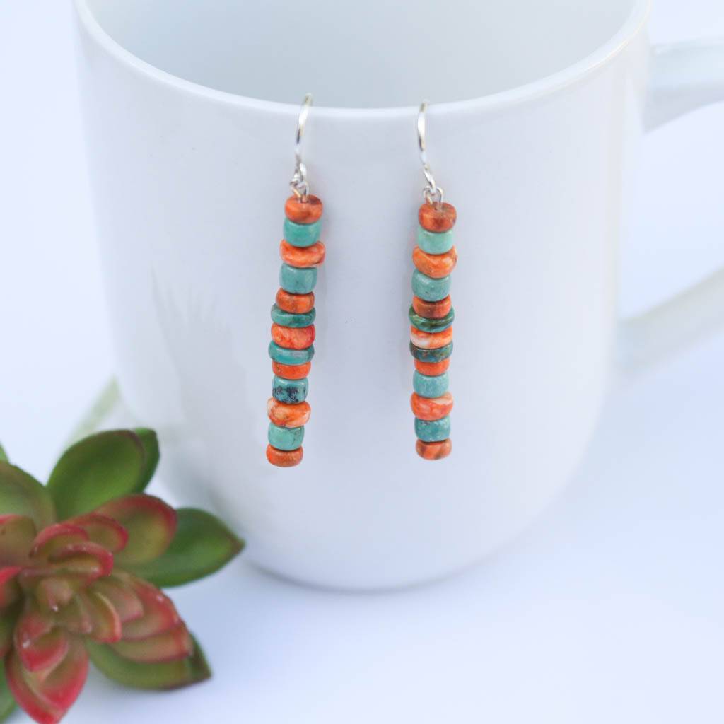 2in Spiny Oyster And Mexican Turquoise Linear Earring Punchy S Usa 2in Spiny Oyster And Mexican Turquoise Linear Earring