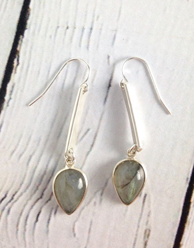Handmade Labradorite Teardrop In Sterling Bezel And Drop Earrings