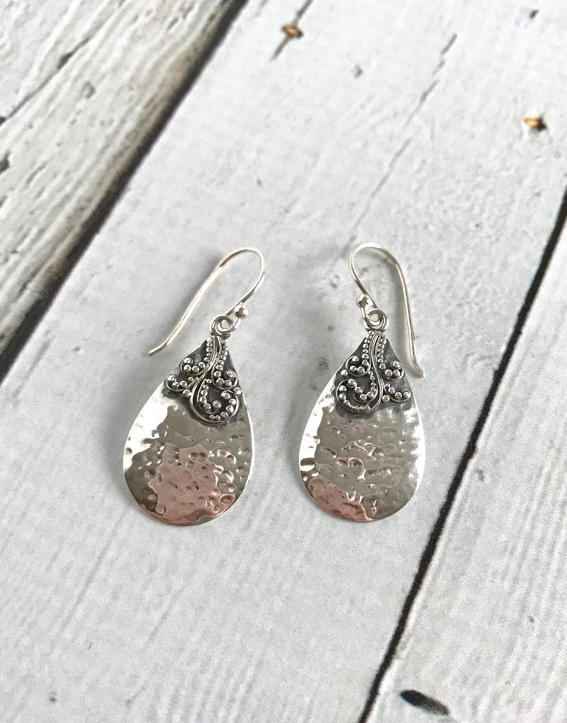 Sterling Silver Hammered Teardrop Fancy Earrings In The City Sterling Silver Hammered Teardrop Fancy Earrings