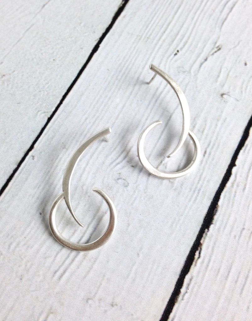 Handmade Matte Sterling Silver Abstract Arc And Crescent Post Handmade Matte Sterling Silver Abstract Arc And Crescent Post Earrings