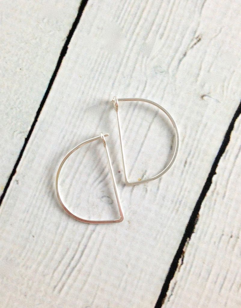 Sterling Silver Small Half Moon Minimal Hoop Earrings In Sterling Silver Small Half Moon Minimal Hoop Earrings