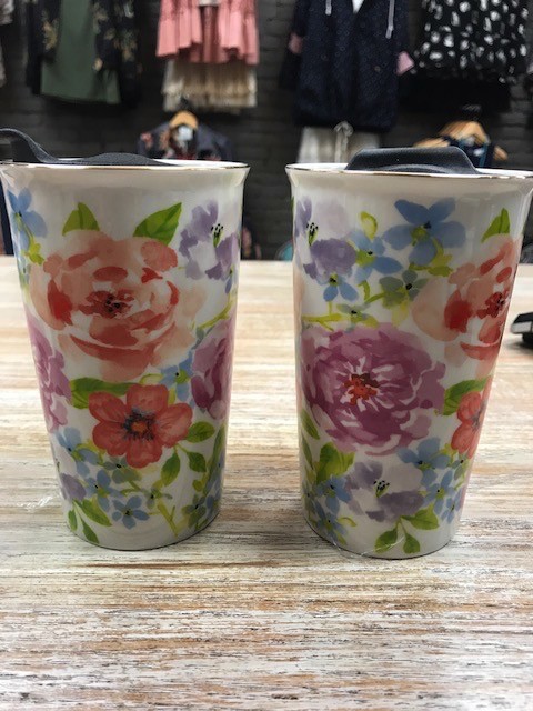 ceramic floral travel mug glitz spurs