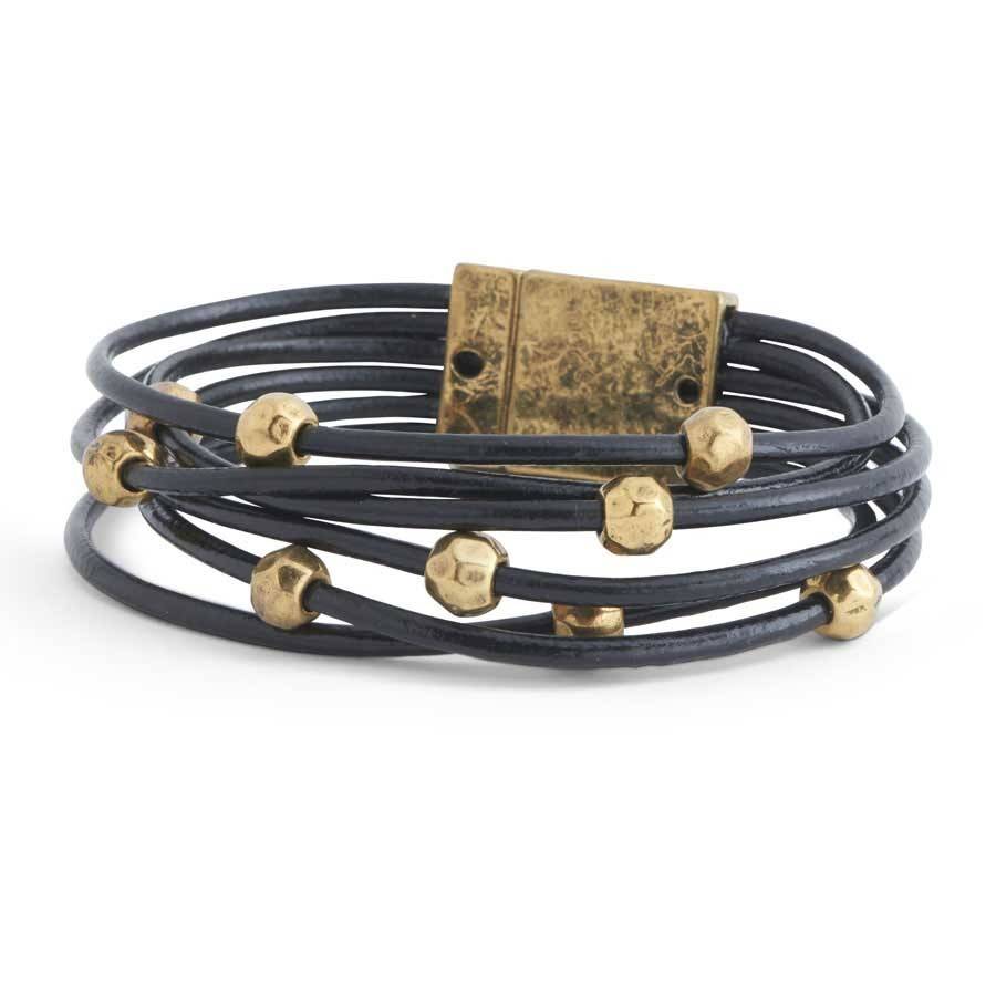 Leather 6 Strand Bracelet Beckman S Black Leather Gold Bead 6 Strand Magnetic Bracelet