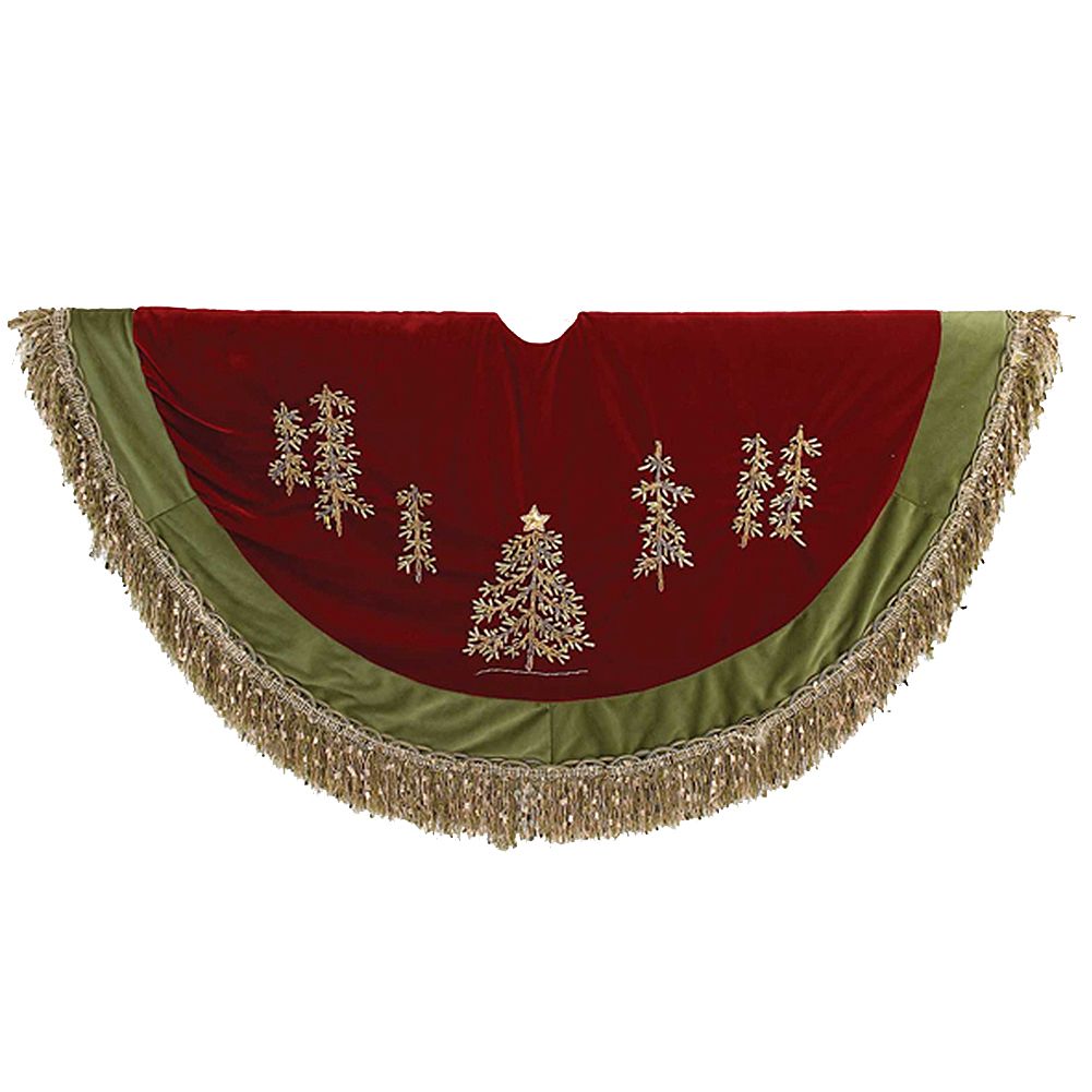 Kurt Adler Christmas Tree Skirt 50D Burgundy Green W Embroidery Trees N Fringe C1202 Kurt Adler Christmas Tree Skirt 50D Burgundy Green W Embroidery Trees N Fringe C1202