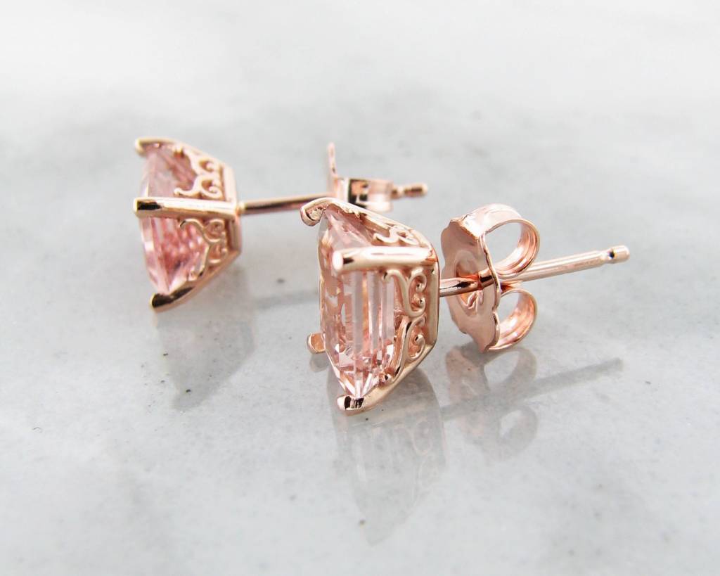 Morganite Rose Gold Scroll Work Stud Earrings 890 Wexford Vintage Morganite Rose Gold Scroll Work Stud Earrings