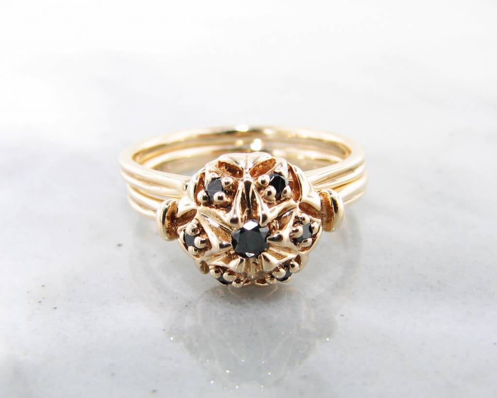 Black Diamond Yellow Gold Wedding Set Bisnonna Wexford Jewelers Vintage Black Diamond Yellow Gold Wedding Set