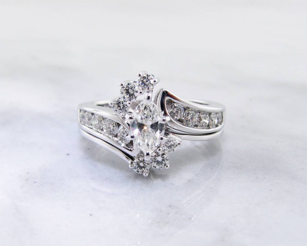 Marquise Diamond White Gold Wedding Set Interlocking Wexford Jewelers Timeless Bridal Diamond White Gold Wedding Set Interlocking