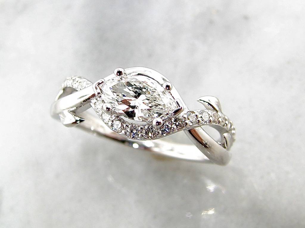 White Gold Marquise Diamond Wedding Ring Leaf Vine - Wexford Jewelers