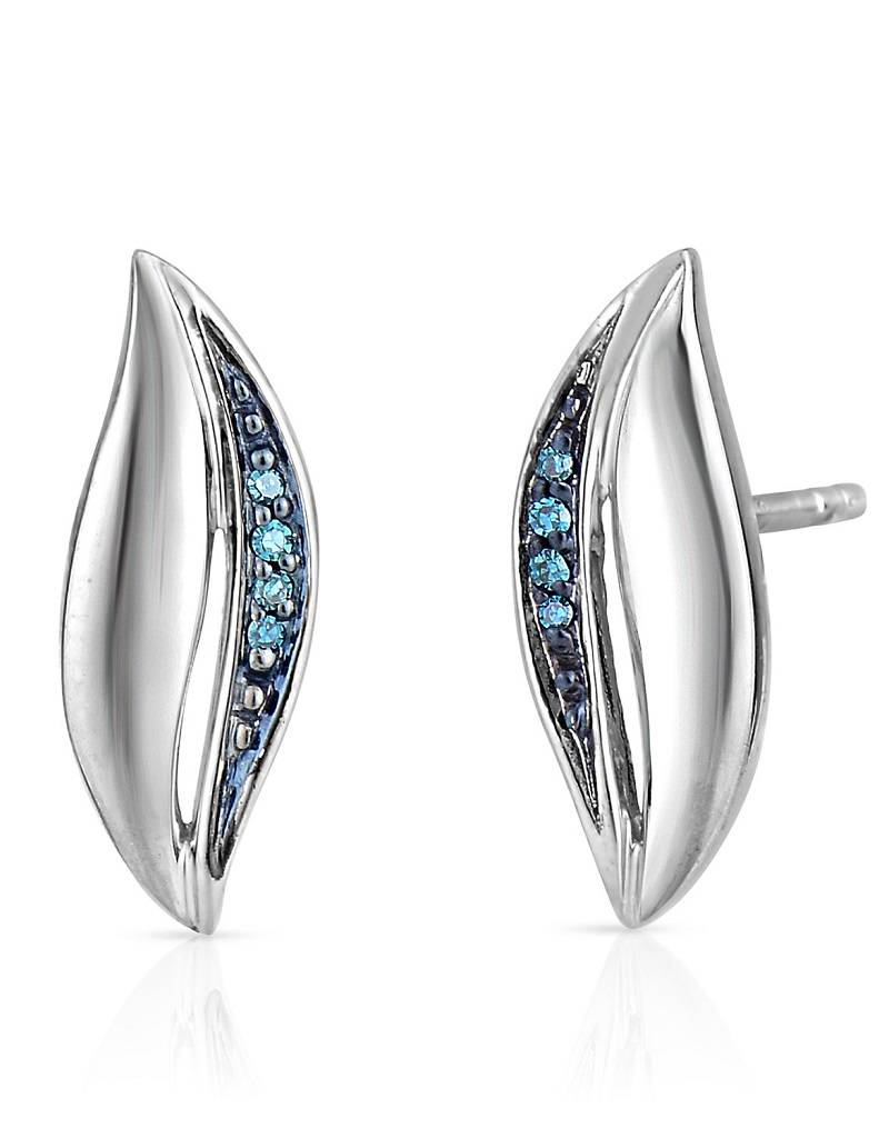 Sterling Silver Swirl With Blue Diamond Post Earrings 0 03ct Sterling Silver Swirl With Blue Diamond Post Earrings 0 03ct