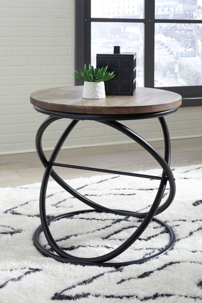 Charliburli Round End Table Brown Black T644 6 Home Video Signature Design Charliburli Round End Table Brown Black T644 6