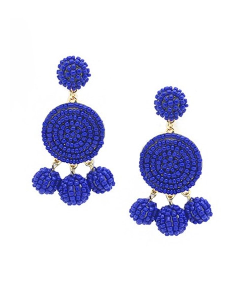 Seed Bead Ball Dangle Earrings In Royal Blue Shady And Katie Seed Bead Ball Dangle Earrings In Royal Blue