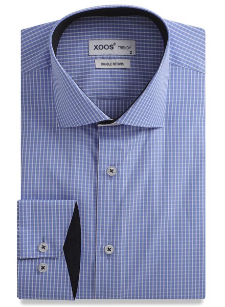 blue and white checkered men's dress shirt