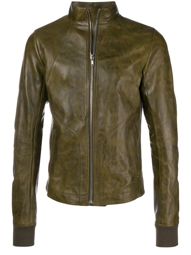 Rick Owens Men Intarsia High Neck Horse Leather Jacket Atelier New Rick Owens Men Intarsia High Neck Horse Leather Jacket