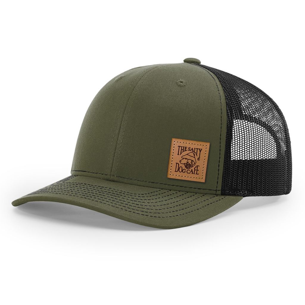 Hat Leather Patch Trucker Hat in Loden - The Salty Dog Inc