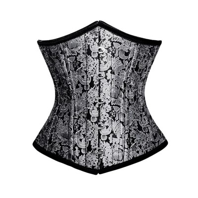 Rowan Silver/Black Floral Brocade Underbust