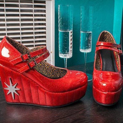 TUK Red Patent Sparkle Mary Jane Wedge