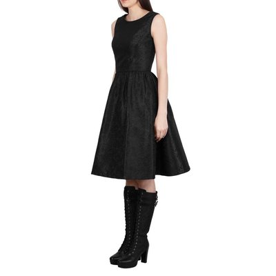 Vintage Goth Vevila Black Brocade Sleeveless Flared Dress
