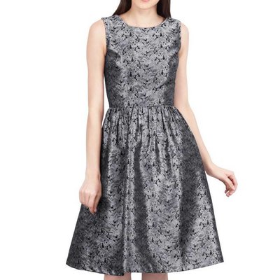 Vintage Goth Odell Silver Brocade Sleeveless Flared Dress