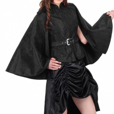 Vintage Goth Black Brocade Belted Cape/Jacket