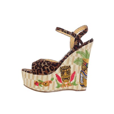 Ellie Shoes Keke 4.5 in. Wedge Sandal w/ Tiki Embroidery