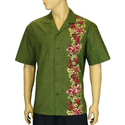 Manele Green w/ Side Border Orchids Cotton Shirt