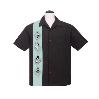 Steady Bettie Page Pinup Panel Button Up Black