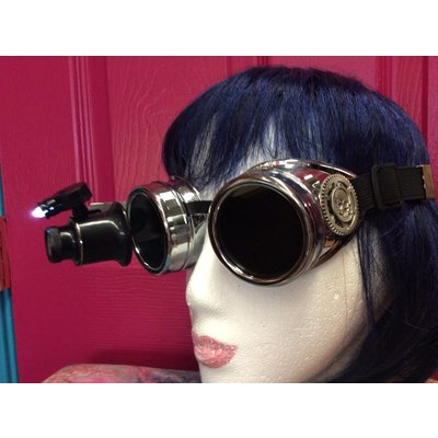 Silver Goggles W/ 20x Loupe Pewter Skull Gear