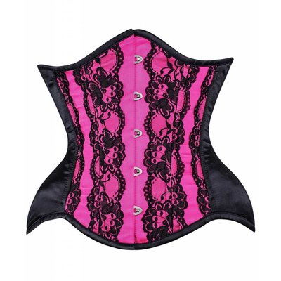 Vintage Goth Magenta Taffeta w/ Black Lace Curvy Underbust