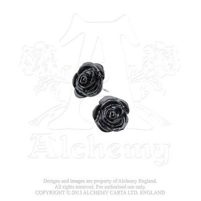 Alchemy England 1977 Black Rose Stud Earrings