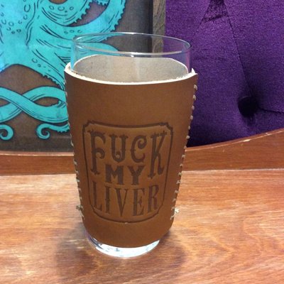 Trixie and Milo Leather Beer Sleeve- F*ck My Liver